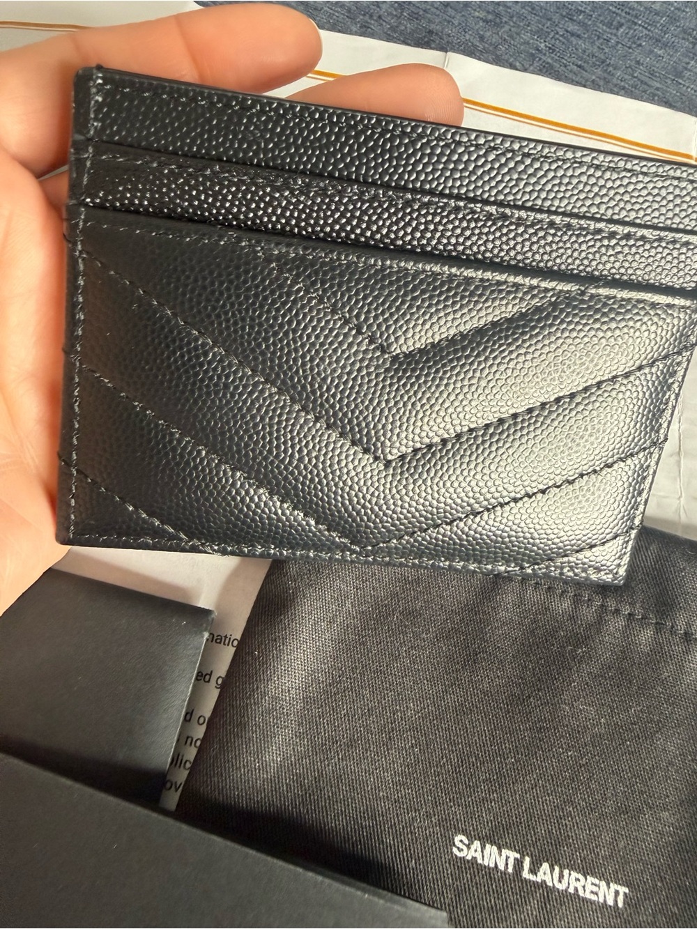 Yves Saint Laurent Black Quilted Card Case with Gold YSL Emblem - Picture 3 of 3